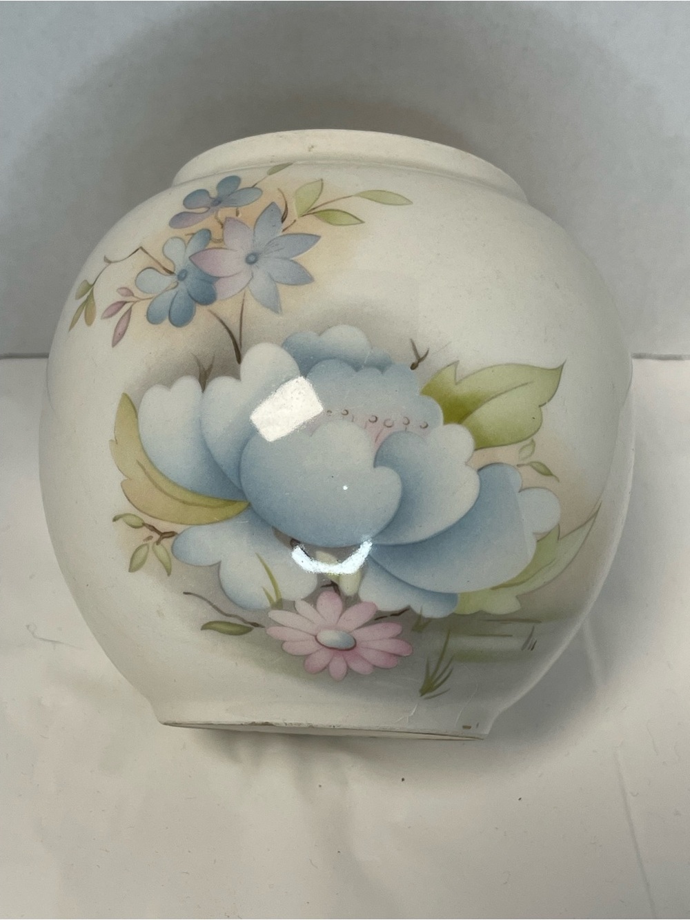Hand-Painted Floral Porcelain Jar in Soft Blue and Pink